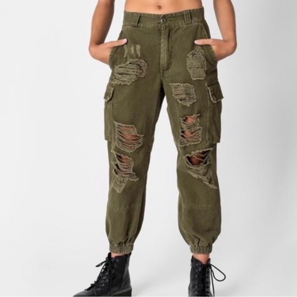 Carmar‎ Olive Green Distressed Cargo Boyfriend Jeans
